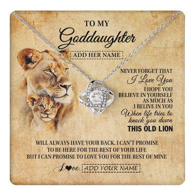Love Knot Necklace 14K White Gold Finish | 1 | Personalized To My Goddaughter Gifts From Godmother Lion Necklace I Love You Goddaughter Birthday Gifts Graduation Christmas Custom Gift Box Message Card | teecentury.myshopify
