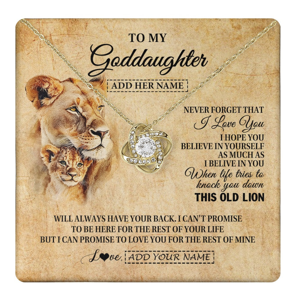 Love Knot Necklace 18K Yellow Gold Finish | 1 | Personalized To My Goddaughter Gifts From Godmother Lion Necklace I Love You Goddaughter Birthday Gifts Graduation Christmas Custom Gift Box Message Card | teecentury.myshopify