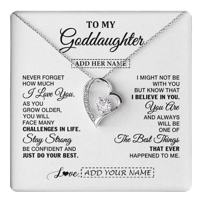Forever Love Necklace 14K White Gold Finish | 1 | Personalized To My Goddaughter Gifts From Godmother Necklace I Love You Thoughtful Keepsake Gift Goddaughter Birthday Christmas Custom Gift Box Message Card | https://teecentury.