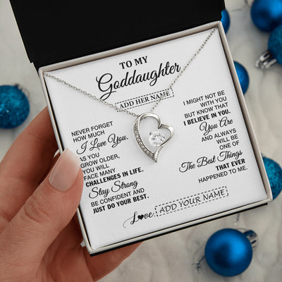 Forever Love Necklace 14K White Gold Finish | 2 | Personalized To My Goddaughter Gifts From Godmother Necklace I Love You Thoughtful Keepsake Gift Goddaughter Birthday Christmas Custom Gift Box Message Card | https://teecentury.