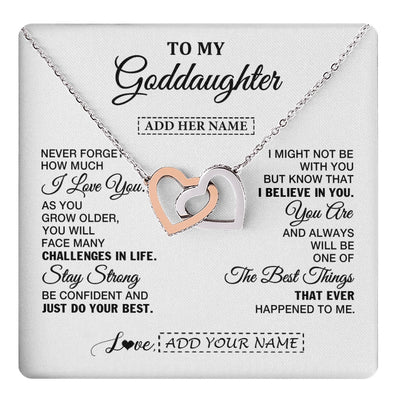 Interlocking Hearts Necklace Stainless Steel & Rose Gold Finish | 1 | Personalized To My Goddaughter Gifts From Godmother Necklace I Love You Thoughtful Keepsake Gift Goddaughter Birthday Christmas Custom Gift Box Message Card | https://teecentury.