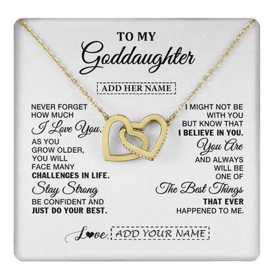 Interlocking Hearts Necklace 18K Yellow Gold Finish | 1 | Personalized To My Goddaughter Gifts From Godmother Necklace I Love You Thoughtful Keepsake Gift Goddaughter Birthday Christmas Custom Gift Box Message Card | https://teecentury.