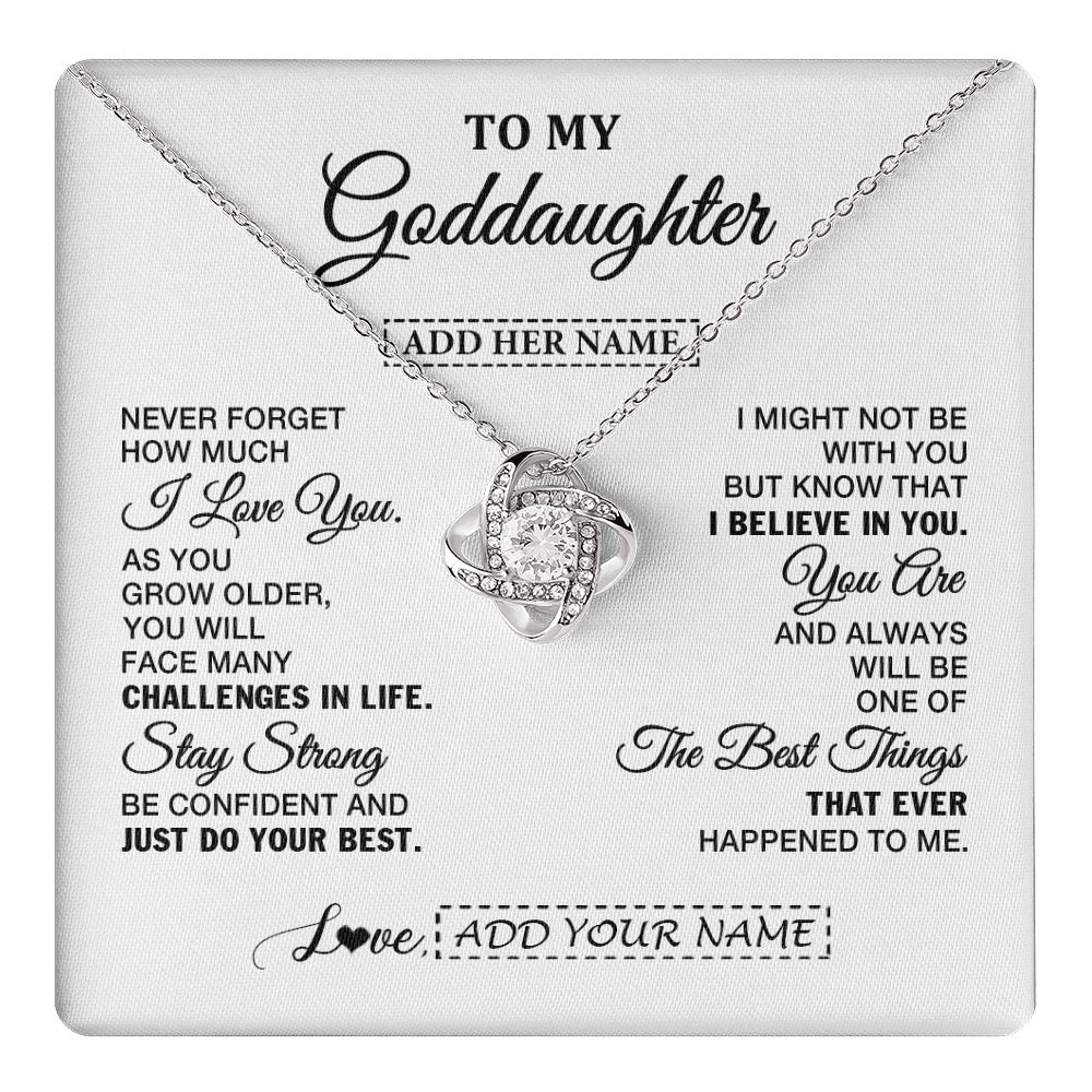 Love Knot Necklace 14K White Gold Finish | 1 | Personalized To My Goddaughter Gifts From Godmother Necklace I Love You Thoughtful Keepsake Gift Goddaughter Birthday Christmas Custom Gift Box Message Card | https://teecentury.