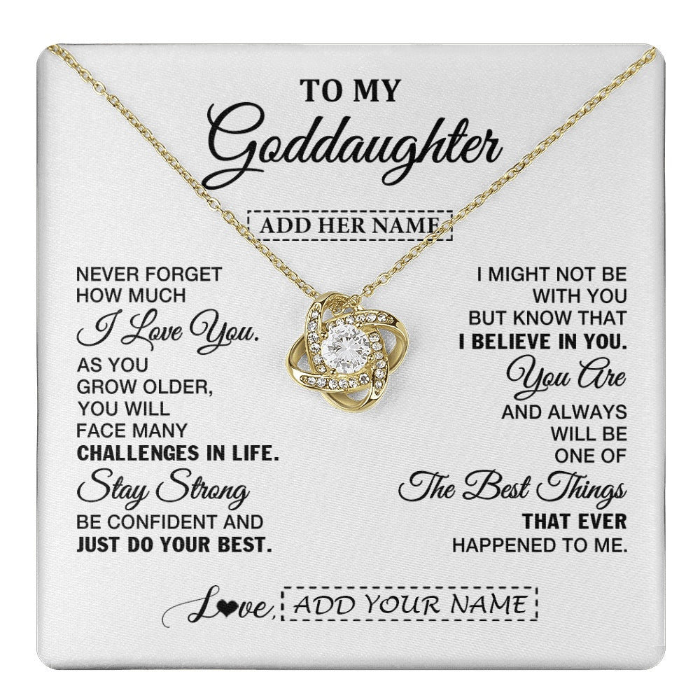 Love Knot Necklace 18K Yellow Gold Finish | 1 | Personalized To My Goddaughter Gifts From Godmother Necklace I Love You Thoughtful Keepsake Gift Goddaughter Birthday Christmas Custom Gift Box Message Card | https://teecentury.