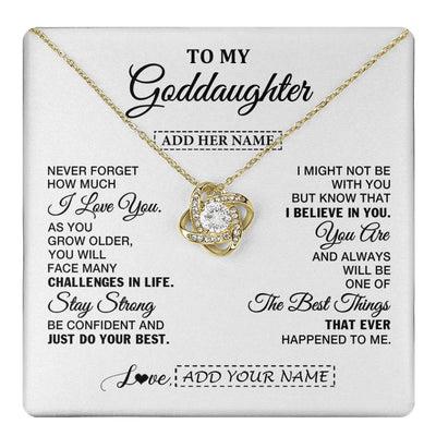 Love Knot Necklace 18K Yellow Gold Finish | 1 | Personalized To My Goddaughter Gifts From Godmother Necklace I Love You Thoughtful Keepsake Gift Goddaughter Birthday Christmas Custom Gift Box Message Card | https://teecentury.