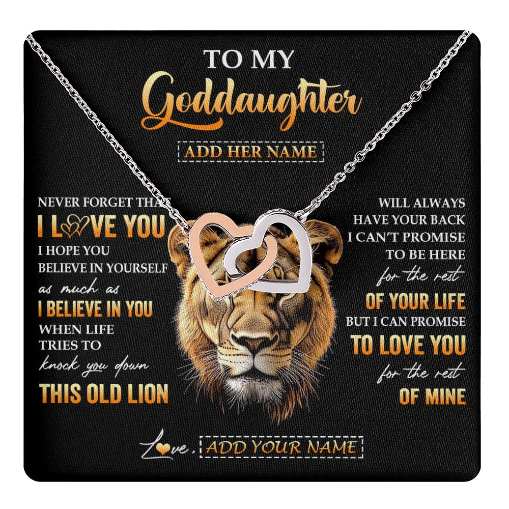 Interlocking Hearts Necklace Stainless Steel & Rose Gold Finish | 1 | Personalized To My Goddaughter Gifts From Godmother Necklace Old Lion Love You Goddaughter Birthday Gifts Graduation Christmas Custom Gift Box Message Card | teecentury.myshopify