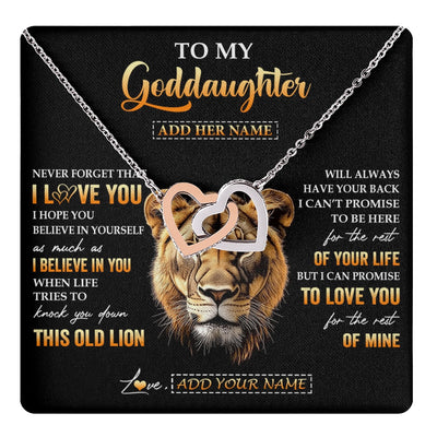 Interlocking Hearts Necklace Stainless Steel & Rose Gold Finish | 1 | Personalized To My Goddaughter Gifts From Godmother Necklace Old Lion Love You Goddaughter Birthday Gifts Graduation Christmas Custom Gift Box Message Card | teecentury.myshopify