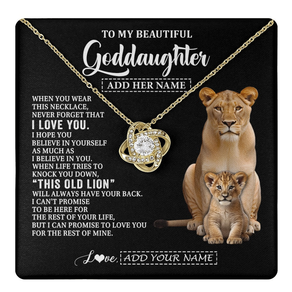 Love Knot Necklace 18K Yellow Gold Finish | 1 | Personalized To My Goddaughter Gifts From Godmother Necklace This Old Lion Love You Goddaughter Birthday Gifts Christmas Jewelry Custom Gift Box Message Card | https://teecentury.