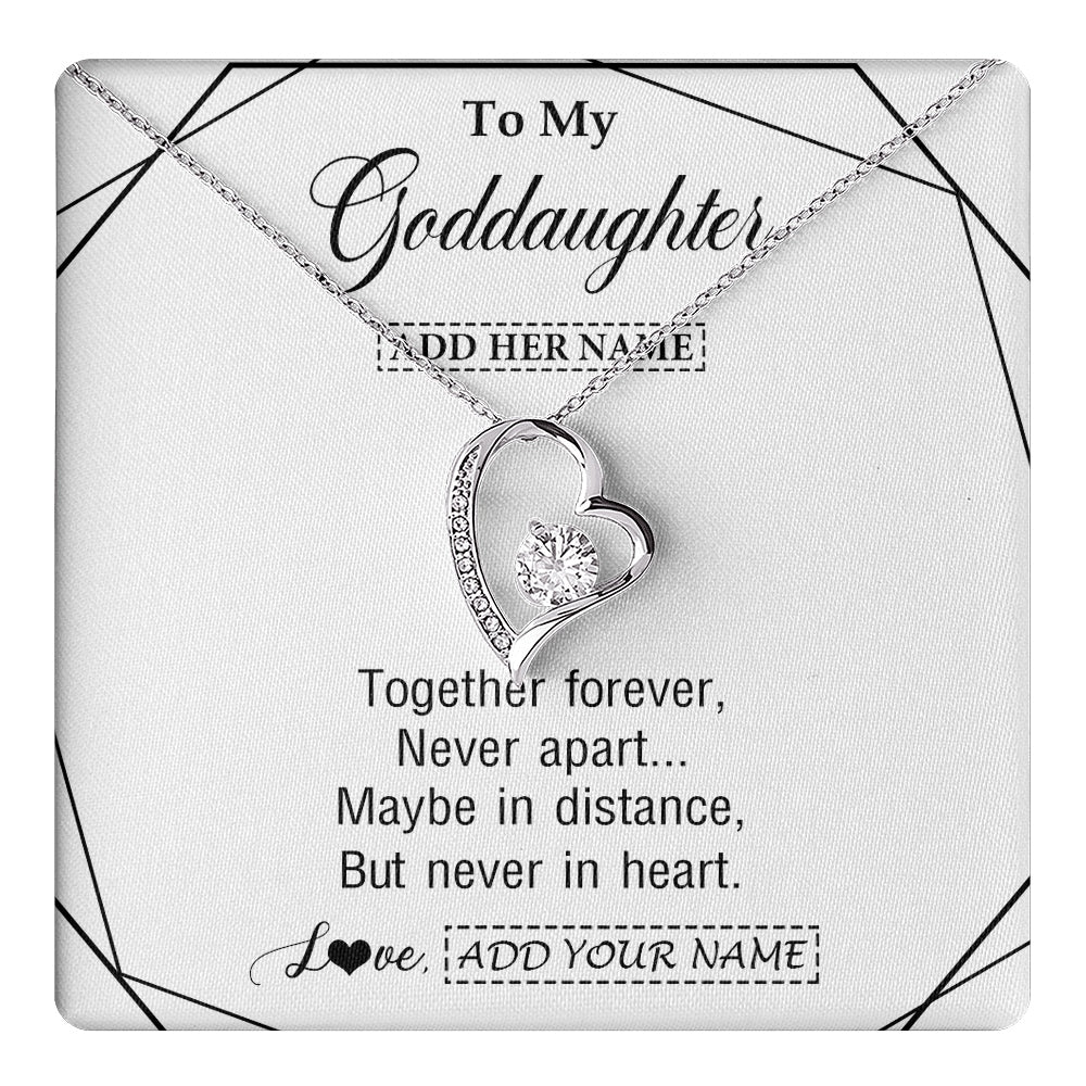 Forever Love Necklace 14K White Gold Finish | 1 | Personalized To My Goddaughter Gifts From Godmother Necklace Together Forever With Heartfelt Message Goddaughter Birthday Christmas Gift Box Message Card | https://teecentury.