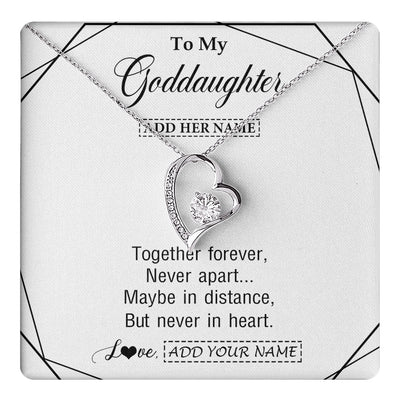 Forever Love Necklace 14K White Gold Finish | 1 | Personalized To My Goddaughter Gifts From Godmother Necklace Together Forever With Heartfelt Message Goddaughter Birthday Christmas Gift Box Message Card | https://teecentury.
