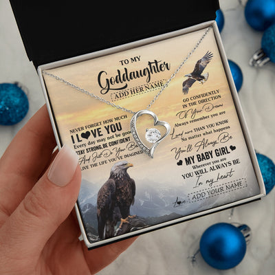 Forever Love Necklace 14K White Gold Finish | 2 | Personalized To My Goddaughter Gifts From Uncle Eagle Never Forget How Much I Love You Goddaughter Birthday Graduation Christmas Custom Gift Box Message Card | teecentury.myshopify