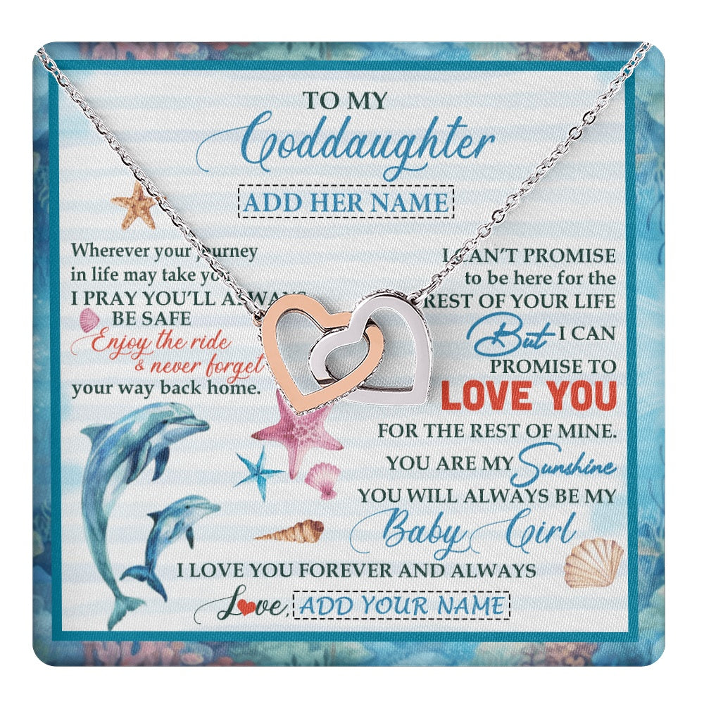 Interlocking Hearts Necklace Stainless Steel & Rose Gold Finish | 1 | Personalized To My Goddaughter Gifts Necklace Dolphin From Godmother My Sunshine Jewelry For Goddaughter Birthday Gift Christmas Custom Gift Box Message Card | https://teecentury.