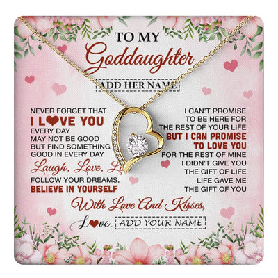 Forever Love Necklace 18K Yellow Gold Finish | 1 | Personalized To My Goddaughter Gifts Necklace From Aunt Floral I Love You Birthday Gifts For Goddaughter Graduation Christmas Customized Gift Box Message Card | https://teecentury.