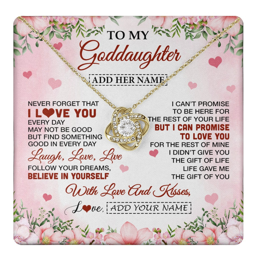 Love Knot Necklace 18K Yellow Gold Finish | 1 | Personalized To My Goddaughter Gifts Necklace From Aunt Floral I Love You Birthday Gifts For Goddaughter Graduation Christmas Customized Gift Box Message Card | https://teecentury.