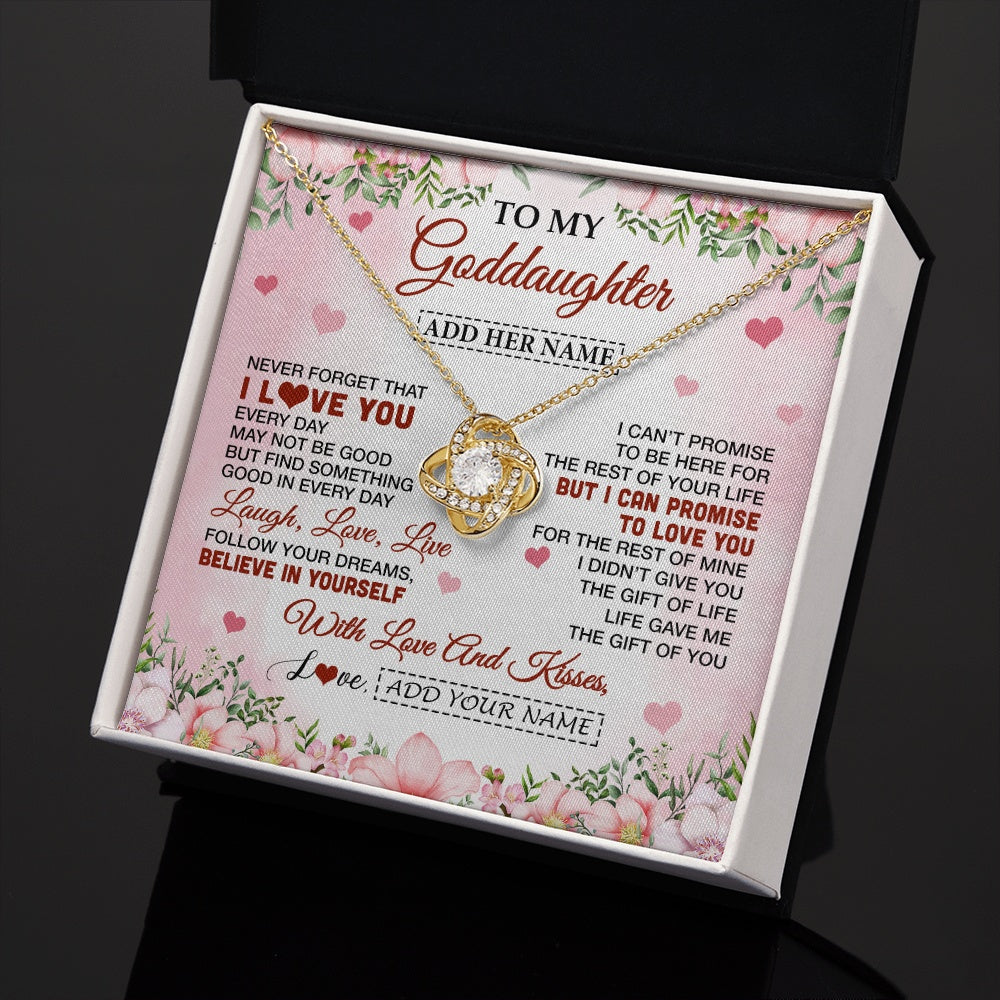 Love Knot Necklace 18K Yellow Gold Finish | 2 | Personalized To My Goddaughter Gifts Necklace From Aunt Floral I Love You Birthday Gifts For Goddaughter Graduation Christmas Customized Gift Box Message Card | https://teecentury.