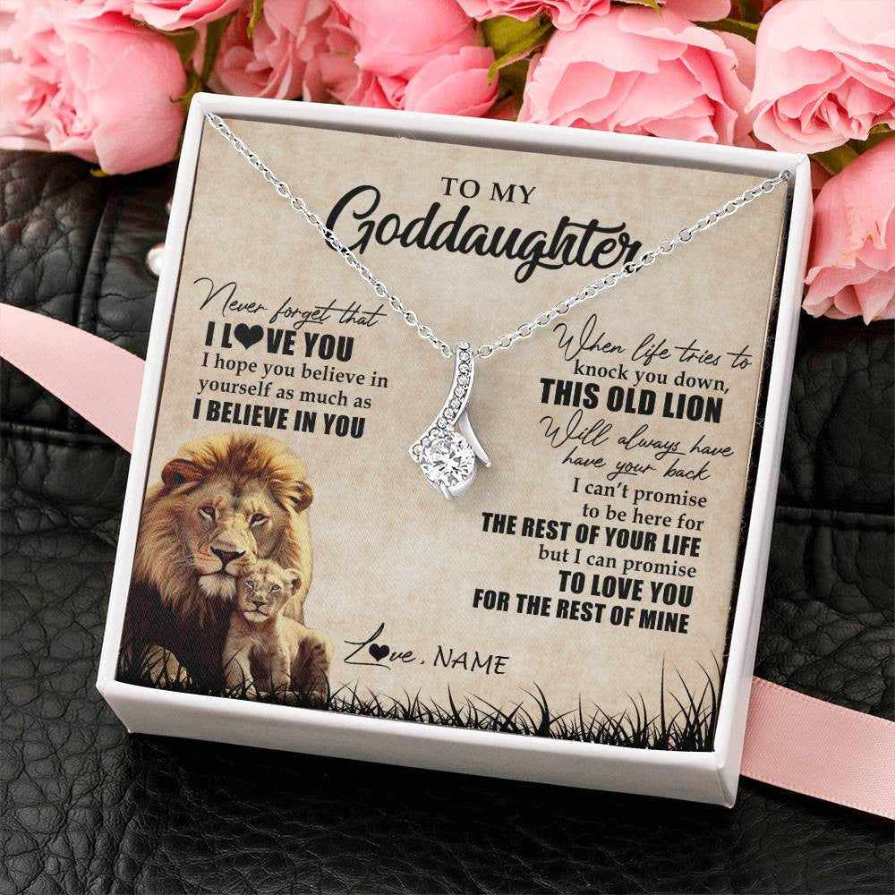 Alluring Beauty Necklace 14K White Gold Finish | Personalized To My Goddaughter Gifts Necklace From Godfather Old Lion Goddaughter Jewelry Birthday Gifts Graduation Christmas Customized Gift Box Message Card | teecentury