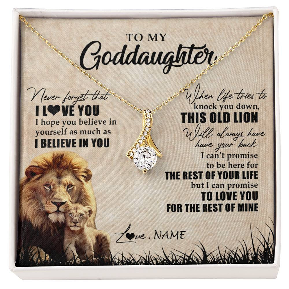 Alluring Beauty Necklace 18K Yellow Gold Finish | Personalized To My Goddaughter Gifts Necklace From Godfather Old Lion Goddaughter Jewelry Birthday Gifts Graduation Christmas Customized Gift Box Message Card | teecentury