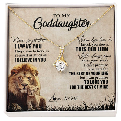 Alluring Beauty Necklace 18K Yellow Gold Finish | Personalized To My Goddaughter Gifts Necklace From Godfather Old Lion Goddaughter Jewelry Birthday Gifts Graduation Christmas Customized Gift Box Message Card | teecentury