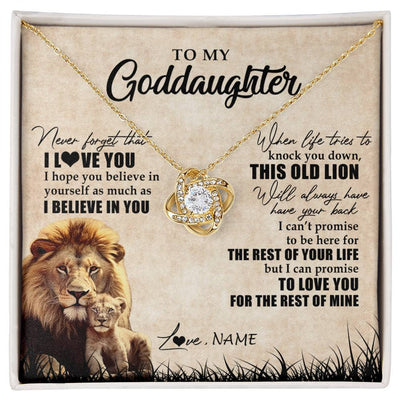 Love Knot Necklace 18K Yellow Gold Finish | Personalized To My Goddaughter Gifts Necklace From Godfather Old Lion Goddaughter Jewelry Birthday Gifts Graduation Christmas Customized Gift Box Message Card | teecentury