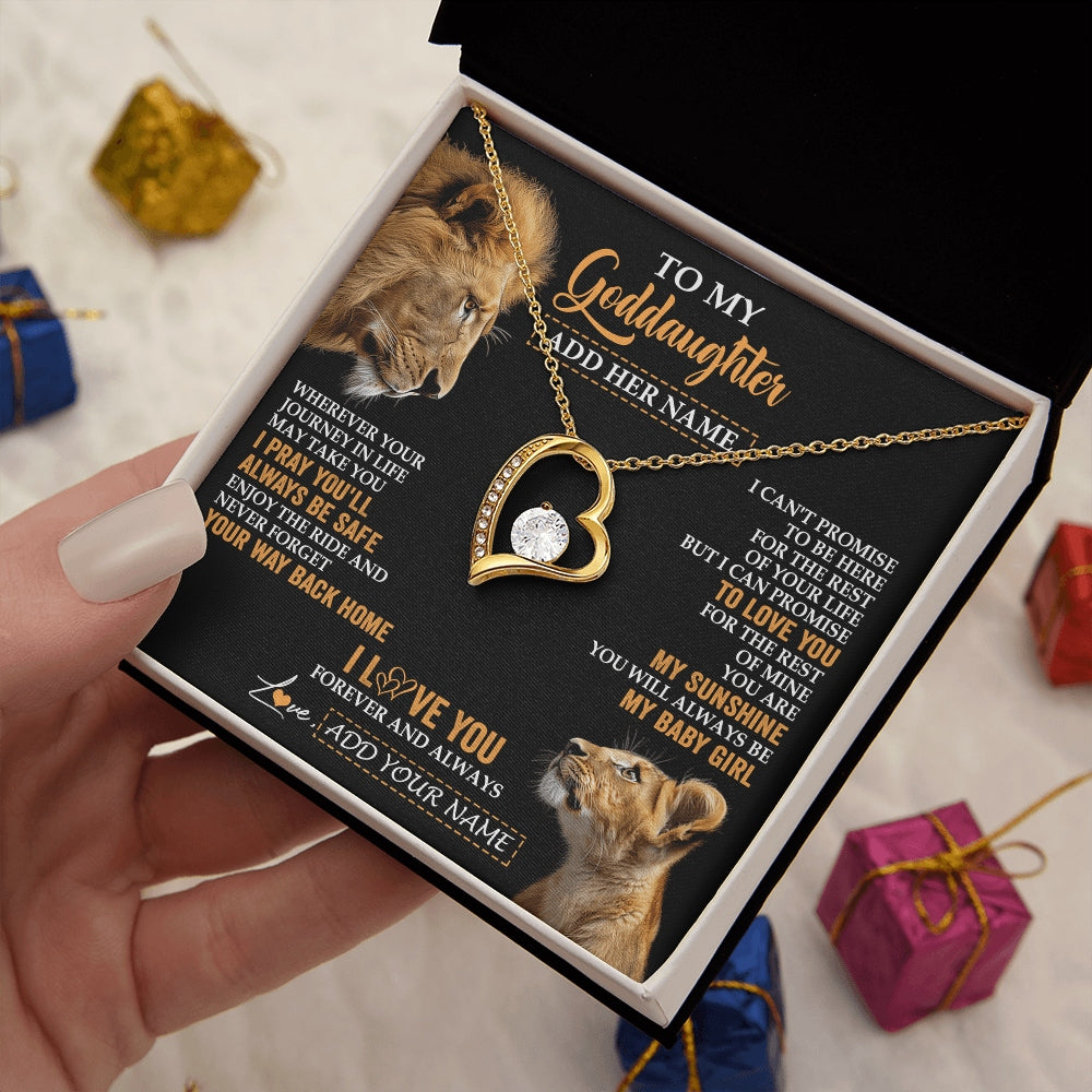 Forever Love Necklace 18K Yellow Gold Finish | 2 | Personalized To My Goddaughter Gifts Necklace From Godfather Wherever Your Journey In Life Lion Goddaughter Birthday Gifts Christmas Gift Box Message Card | https://teecentury.