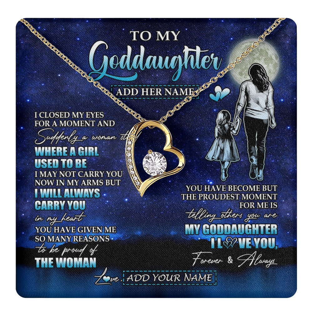 Forever Love Necklace 18K Yellow Gold Finish | 1 | Personalized To My Goddaughter Gifts Necklace From Godmother Aunt I Closed My Eyes For A Moment Goddaughter Birthday Graduation Christmas Gift Box Message Card | teecentury.myshopify