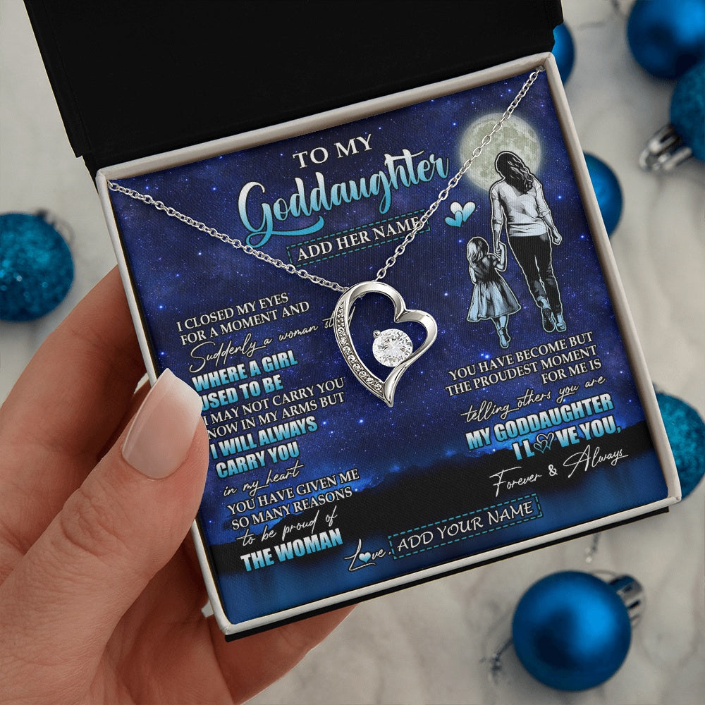 Forever Love Necklace 14K White Gold Finish | 2 | Personalized To My Goddaughter Gifts Necklace From Godmother Aunt I Closed My Eyes For A Moment Goddaughter Birthday Graduation Christmas Gift Box Message Card | teecentury.myshopify