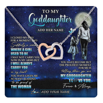 Interlocking Hearts Necklace Stainless Steel & Rose Gold Finish | 1 | Personalized To My Goddaughter Gifts Necklace From Godmother Aunt I Closed My Eyes For A Moment Goddaughter Birthday Graduation Christmas Gift Box Message Card | teecentury.myshopify