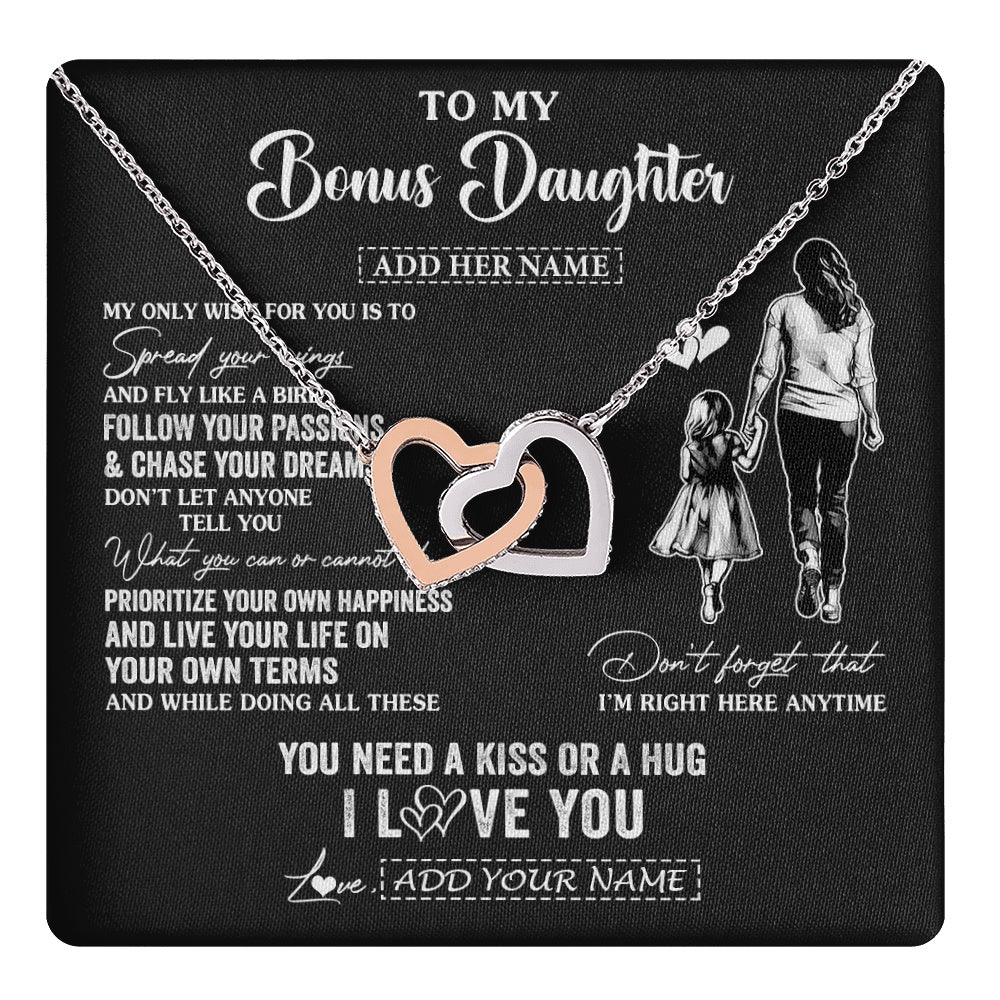 Interlocking Hearts Necklace Stainless Steel & Rose Gold Finish | 1 | Personalized To My Goddaughter Gifts Necklace From Godmother Aunt My Only Wish For You Goddaughter Birthday Gifts Graduation Christmas Gift Box Message Card | teecentury.myshopify