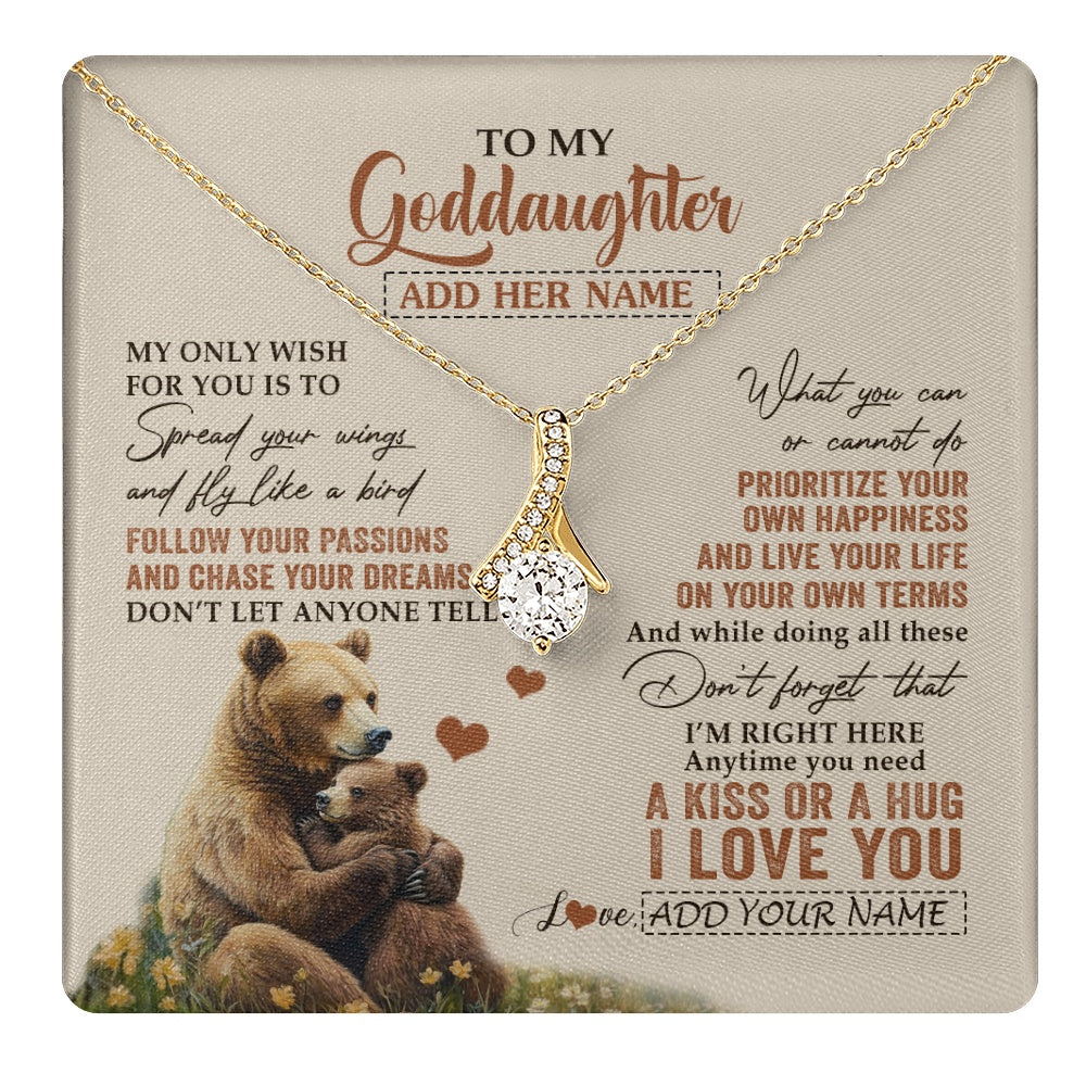 Alluring Beauty Necklace 18K Yellow Gold Finish | 1 | Personalized To My Goddaughter Gifts Necklace From Godmother Bear My Only Wish For You Goddaughter Birthday Gifts Graduation Christmas Gift Box Message Card | teecentury.myshopify
