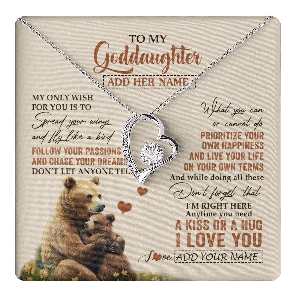 Forever Love Necklace 14K White Gold Finish | 1 | Personalized To My Goddaughter Gifts Necklace From Godmother Bear My Only Wish For You Goddaughter Birthday Gifts Graduation Christmas Gift Box Message Card | teecentury.myshopify