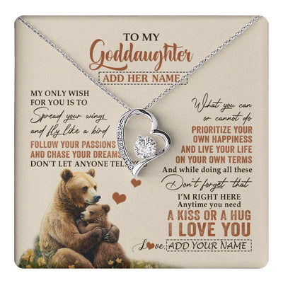 Forever Love Necklace 14K White Gold Finish | 1 | Personalized To My Goddaughter Gifts Necklace From Godmother Bear My Only Wish For You Goddaughter Birthday Gifts Graduation Christmas Gift Box Message Card | teecentury.myshopify