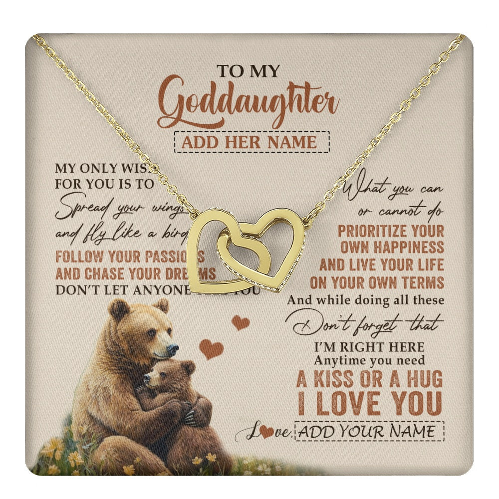Interlocking Hearts Necklace 18K Yellow Gold Finish | 1 | Personalized To My Goddaughter Gifts Necklace From Godmother Bear My Only Wish For You Goddaughter Birthday Gifts Graduation Christmas Gift Box Message Card | teecentury.myshopify
