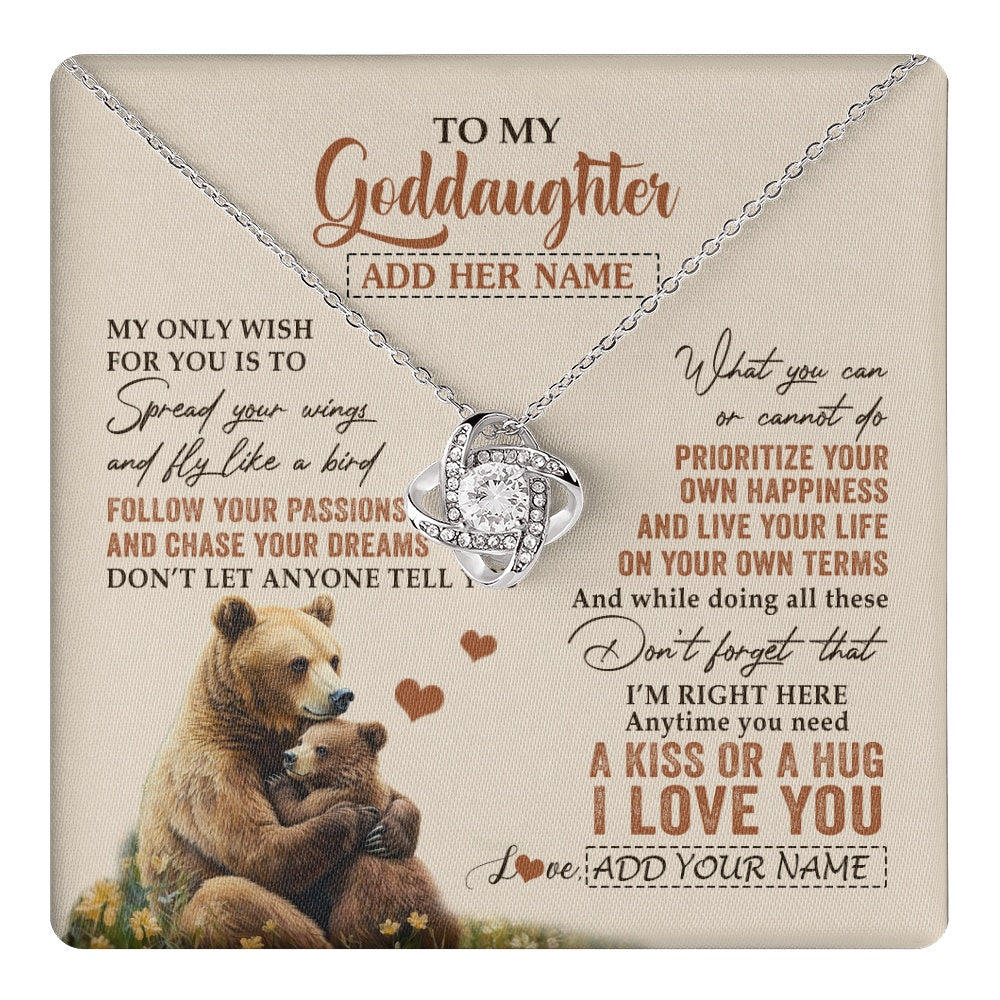 Love Knot Necklace 14K White Gold Finish | 1 | Personalized To My Goddaughter Gifts Necklace From Godmother Bear My Only Wish For You Goddaughter Birthday Gifts Graduation Christmas Gift Box Message Card | teecentury.myshopify