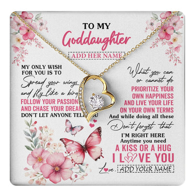 Forever Love Necklace 18K Yellow Gold Finish | 1 | Personalized To My Goddaughter Gifts Necklace From Godmother Butterfly My Only Wish For You Goddaughter Birthday Gifts Christmas Gift Box Message Card | teecentury.myshopify