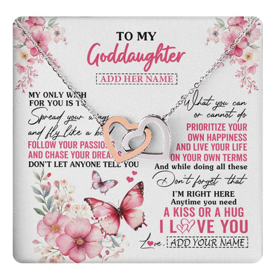 Interlocking Hearts Necklace Stainless Steel & Rose Gold Finish | 1 | Personalized To My Goddaughter Gifts Necklace From Godmother Butterfly My Only Wish For You Goddaughter Birthday Gifts Christmas Gift Box Message Card | teecentury.myshopify