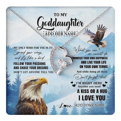 Forever Love Necklace 14K White Gold Finish | 1 | Personalized To My Goddaughter Gifts Necklace From Godmother Eagle My Only Wish For You Goddaughter Birthday Gifts Graduation Christmas Gift Box Message Card | teecentury.myshopify