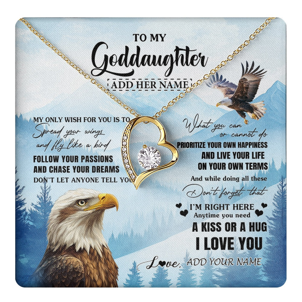 Forever Love Necklace 18K Yellow Gold Finish | 1 | Personalized To My Goddaughter Gifts Necklace From Godmother Eagle My Only Wish For You Goddaughter Birthday Gifts Graduation Christmas Gift Box Message Card | teecentury.myshopify