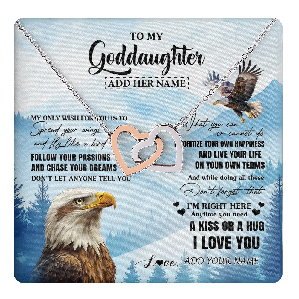 Interlocking Hearts Necklace Stainless Steel & Rose Gold Finish | 1 | Personalized To My Goddaughter Gifts Necklace From Godmother Eagle My Only Wish For You Goddaughter Birthday Gifts Graduation Christmas Gift Box Message Card | teecentury.myshopify
