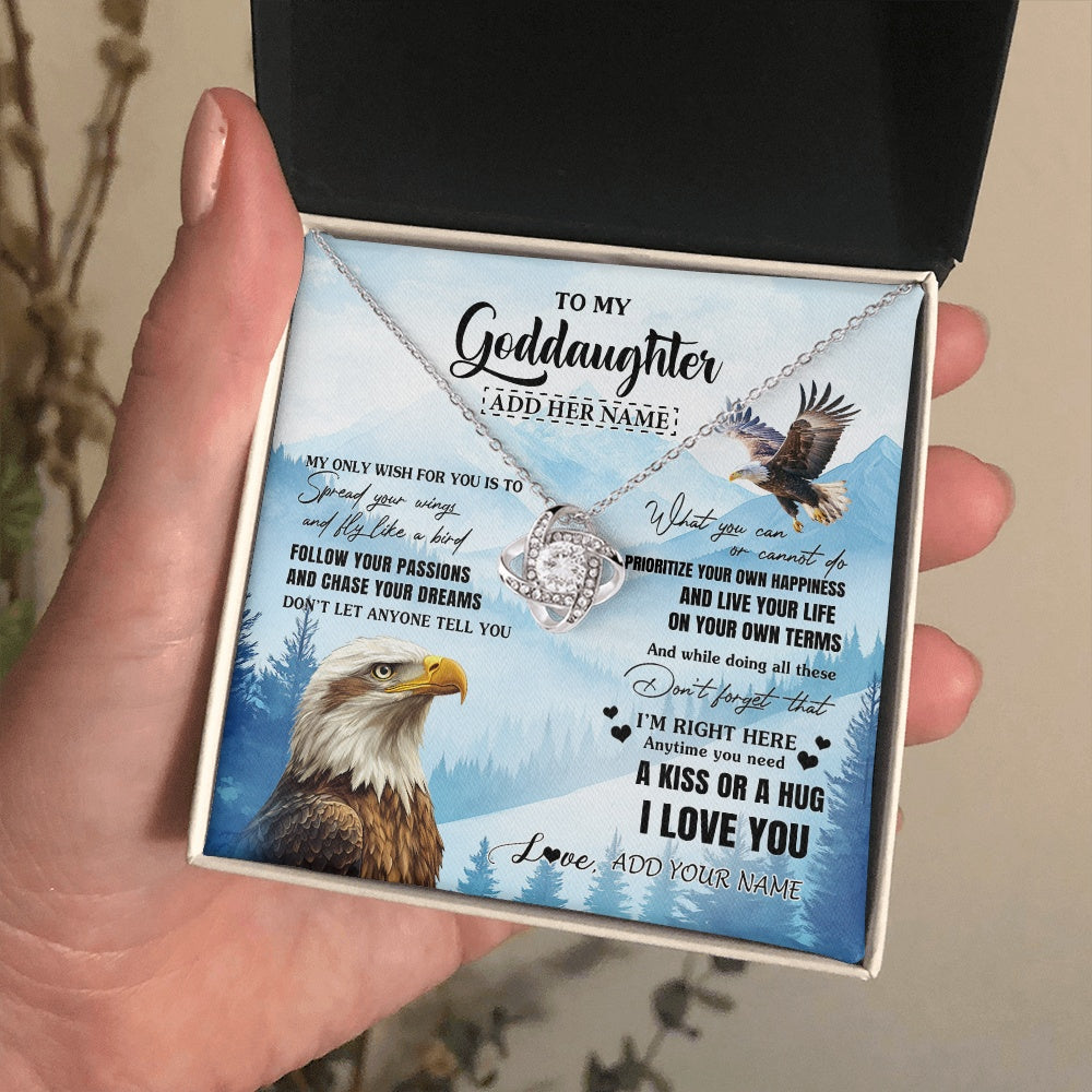 Love Knot Necklace 14K White Gold Finish | 2 | Personalized To My Goddaughter Gifts Necklace From Godmother Eagle My Only Wish For You Goddaughter Birthday Gifts Graduation Christmas Gift Box Message Card | teecentury.myshopify