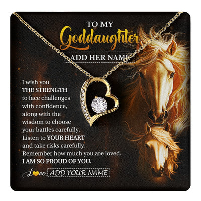 Forever Love Necklace 18K Yellow Gold Finish | 1 | Personalized To My Goddaughter Gifts Necklace From Godmother Godfather I Wish You The Strength Horse Goddaughter Birthday Gifts Christmas Gift Box Message Card | https://teecentury.