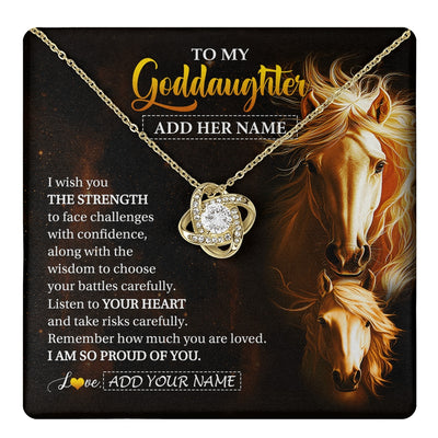 Love Knot Necklace 18K Yellow Gold Finish | 1 | Personalized To My Goddaughter Gifts Necklace From Godmother Godfather I Wish You The Strength Horse Goddaughter Birthday Gifts Christmas Gift Box Message Card | https://teecentury.