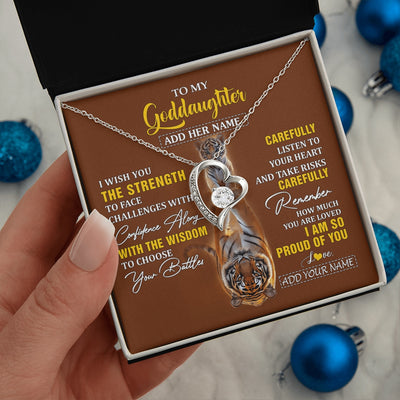 Forever Love Necklace 14K White Gold Finish | 2 | Personalized To My Goddaughter Gifts Necklace From Godmother Godfather I Wish You The Strength Tiger Goddaughter Birthday Gifts Christmas Gift Box Message Card | https://teecentury.