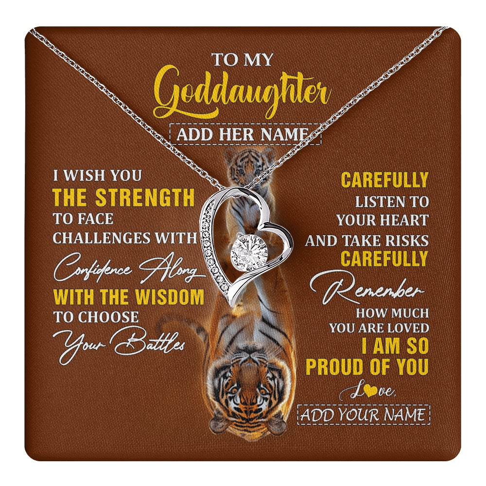 Forever Love Necklace 14K White Gold Finish | 1 | Personalized To My Goddaughter Gifts Necklace From Godmother Godfather I Wish You The Strength Tiger Goddaughter Birthday Gifts Christmas Gift Box Message Card | https://teecentury.