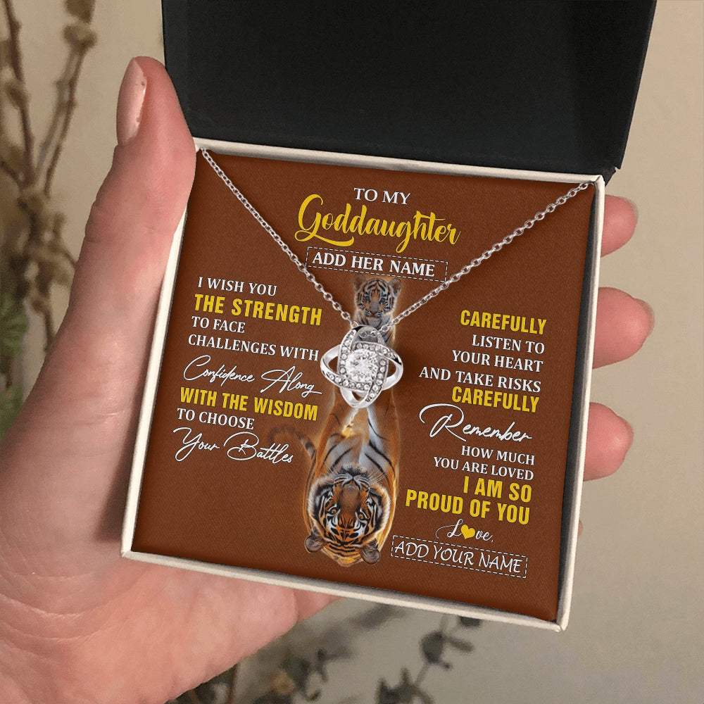 Love Knot Necklace 14K White Gold Finish | 2 | Personalized To My Goddaughter Gifts Necklace From Godmother Godfather I Wish You The Strength Tiger Goddaughter Birthday Gifts Christmas Gift Box Message Card | https://teecentury.