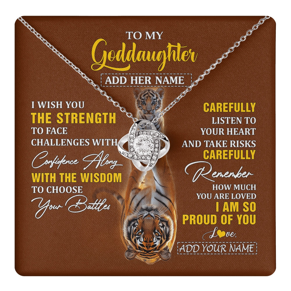 Love Knot Necklace 14K White Gold Finish | 1 | Personalized To My Goddaughter Gifts Necklace From Godmother Godfather I Wish You The Strength Tiger Goddaughter Birthday Gifts Christmas Gift Box Message Card | https://teecentury.