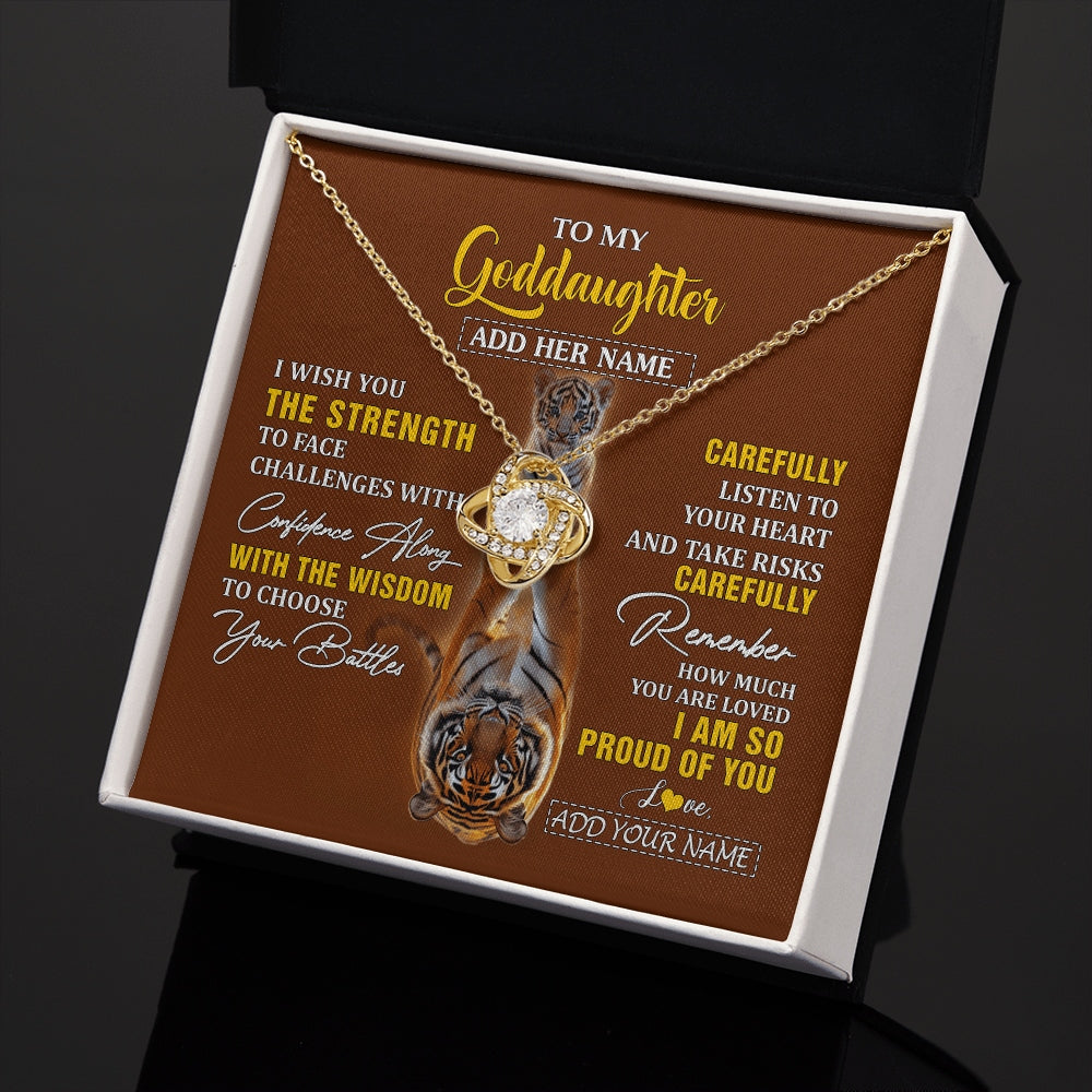 Love Knot Necklace 18K Yellow Gold Finish | 2 | Personalized To My Goddaughter Gifts Necklace From Godmother Godfather I Wish You The Strength Tiger Goddaughter Birthday Gifts Christmas Gift Box Message Card | https://teecentury.