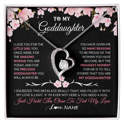 Forever Love Necklace 14K White Gold Finish | 1 | Personalized To My Goddaughter Gifts Necklace From Godmother Godfather Love Precious Goddaughter Birthday Graduation Christmas Customized Gift Box Message Card | teecentury