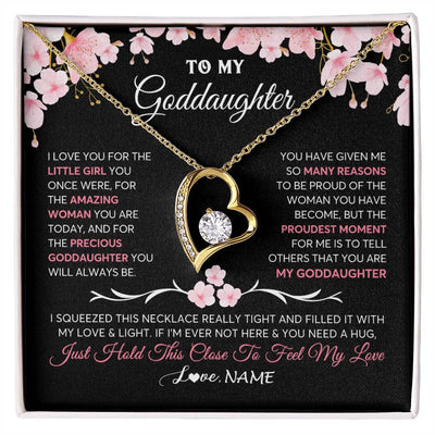 Forever Love Necklace 18K Yellow Gold Finish | 1 | Personalized To My Goddaughter Gifts Necklace From Godmother Godfather Love Precious Goddaughter Birthday Graduation Christmas Customized Gift Box Message Card | teecentury