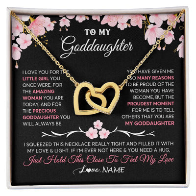 Interlocking Hearts Necklace 18K Yellow Gold Finish | 1 | Personalized To My Goddaughter Gifts Necklace From Godmother Godfather Love Precious Goddaughter Birthday Graduation Christmas Customized Gift Box Message Card | teecentury