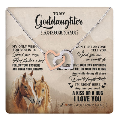Interlocking Hearts Necklace Stainless Steel & Rose Gold Finish | 1 | Personalized To My Goddaughter Gifts Necklace From Godmother Horse My Only Wish For You Goddaughter Birthday Gifts Graduation Christmas Gift Box Message Card | https://teecentury.